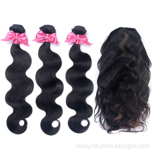 Usexy Best Selling Remy Brazilian Hair Weave Body Wave Bundles With 360 Lace Frontal